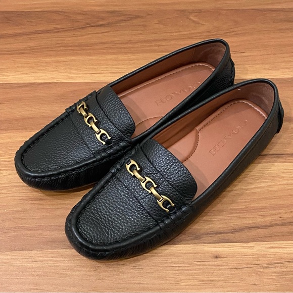 COACH G2427 Crosby Driver Black Pebbled Leather Loafers Driving Shoes Women’s 6B - Picture 1 of 16